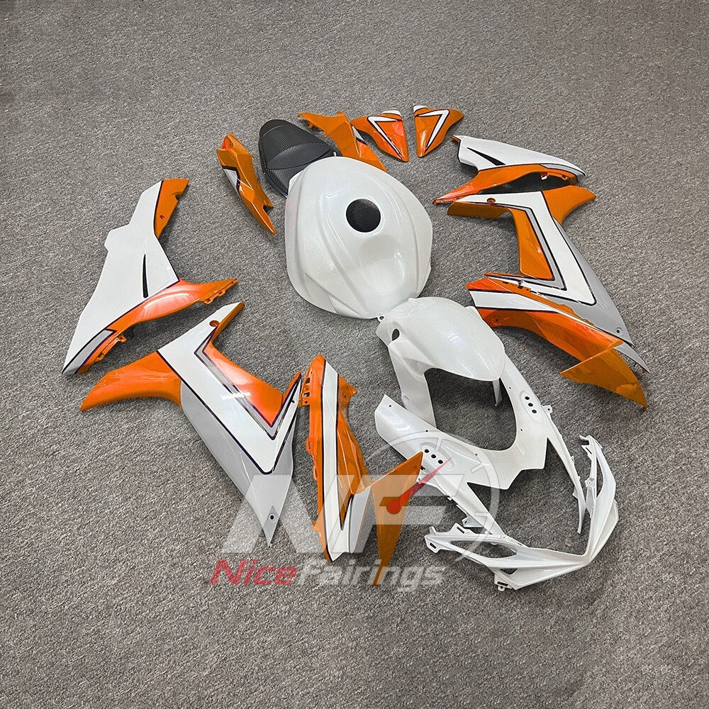 For Suzuki GSX-R600 GSX-R750 K11 2011-2016 Sportbike Fairing Set White Orange Custom Painted Plastics | NiceFairings - side angle image