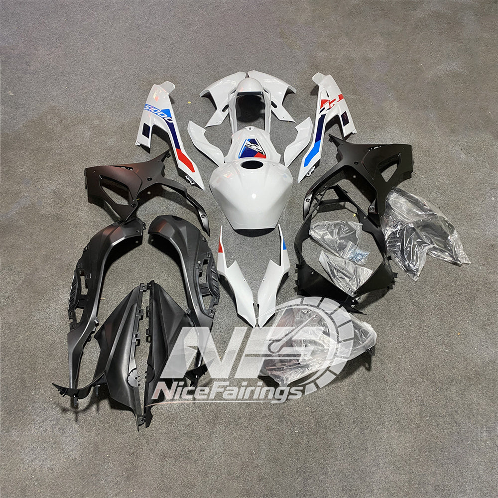 For BMW S1000RR 2019-2022 White Red Full Fairing Kit, Painted ABS Motorcycle Plastics | NiceFairings - side angle image