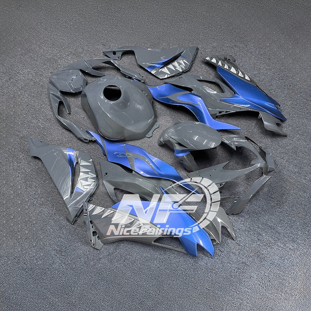 For Kawasaki Ninja ZX-6R 636 2019-2023 Custom Fairings White Blue Premium Edition | NiceFairings - side angle image