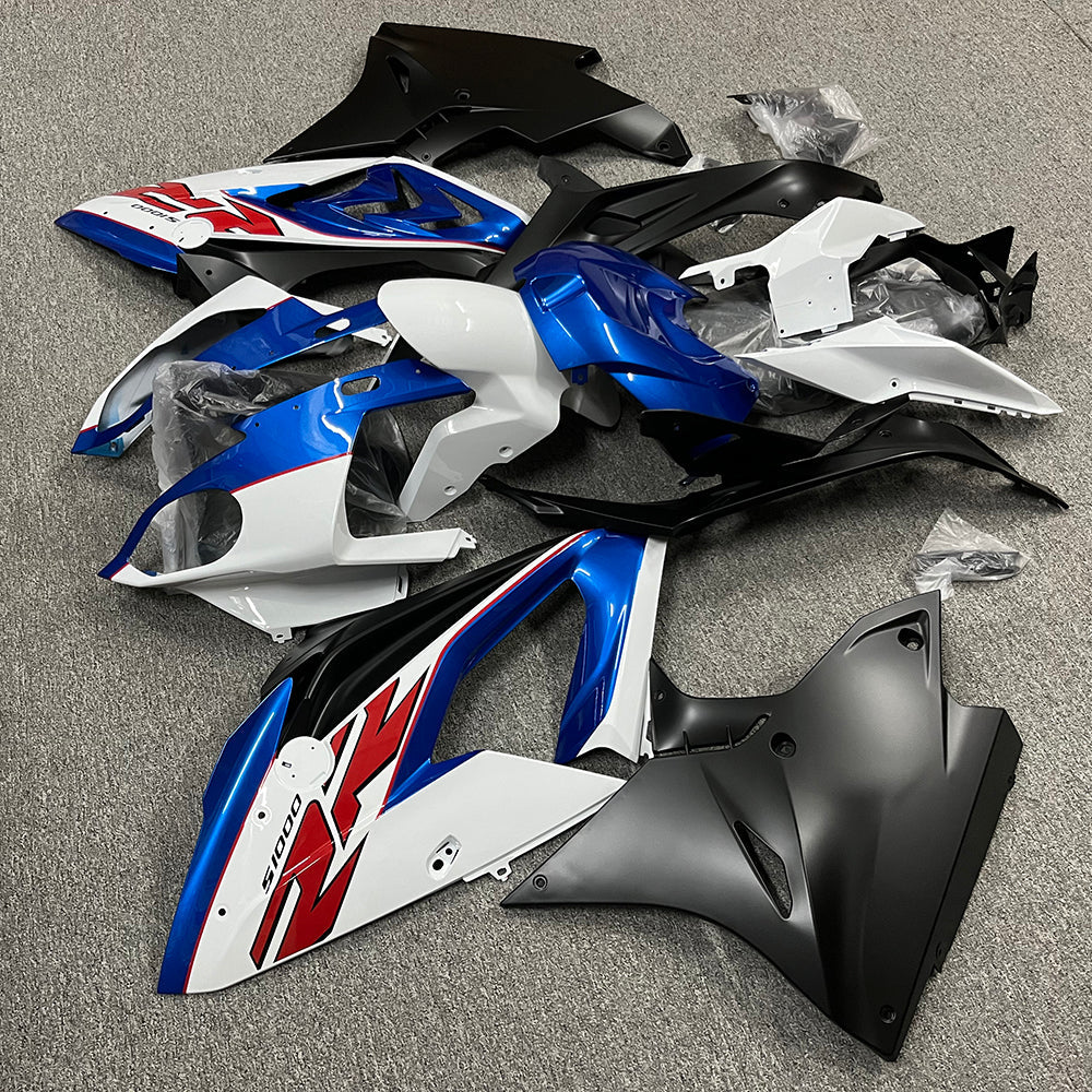 For BMW S1000RR 2017-2018 Blue White Standard No Tank Cover ABS Fairing Kit, Custom Painted Motorcycle Bodywork | NiceFairings - side angle image
