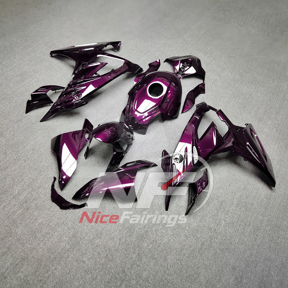 For BMW S1000RR 2023-2024 Pink Black Custom Fairings with ABS Sportbike Plastics and Full Body Kit | NiceFairings - side angle image