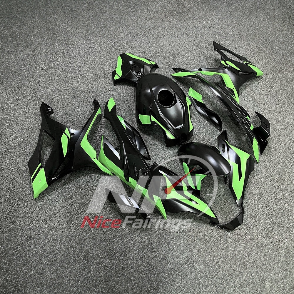 For BMW S1000RR 2023-2024 Green Black ABS Fairing Kit with Painted Bodywork and Replacement Panels | NiceFairings - side angle image
