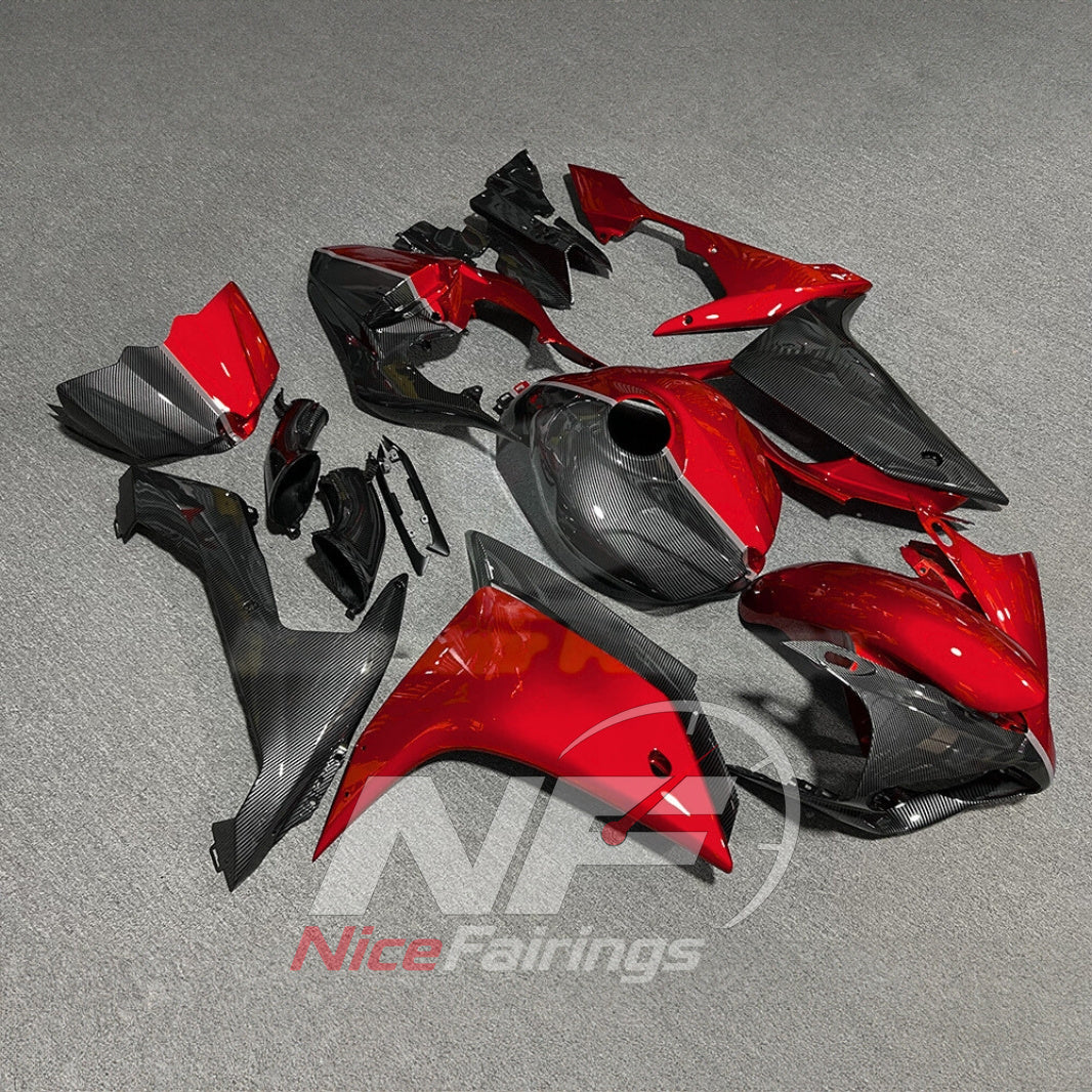 ABS Plastic Fairing Panel Set Compatible with YAMAHA YZF-R1 RN19 2007-2008 - Red-Black | NiceFairings - side angle image
