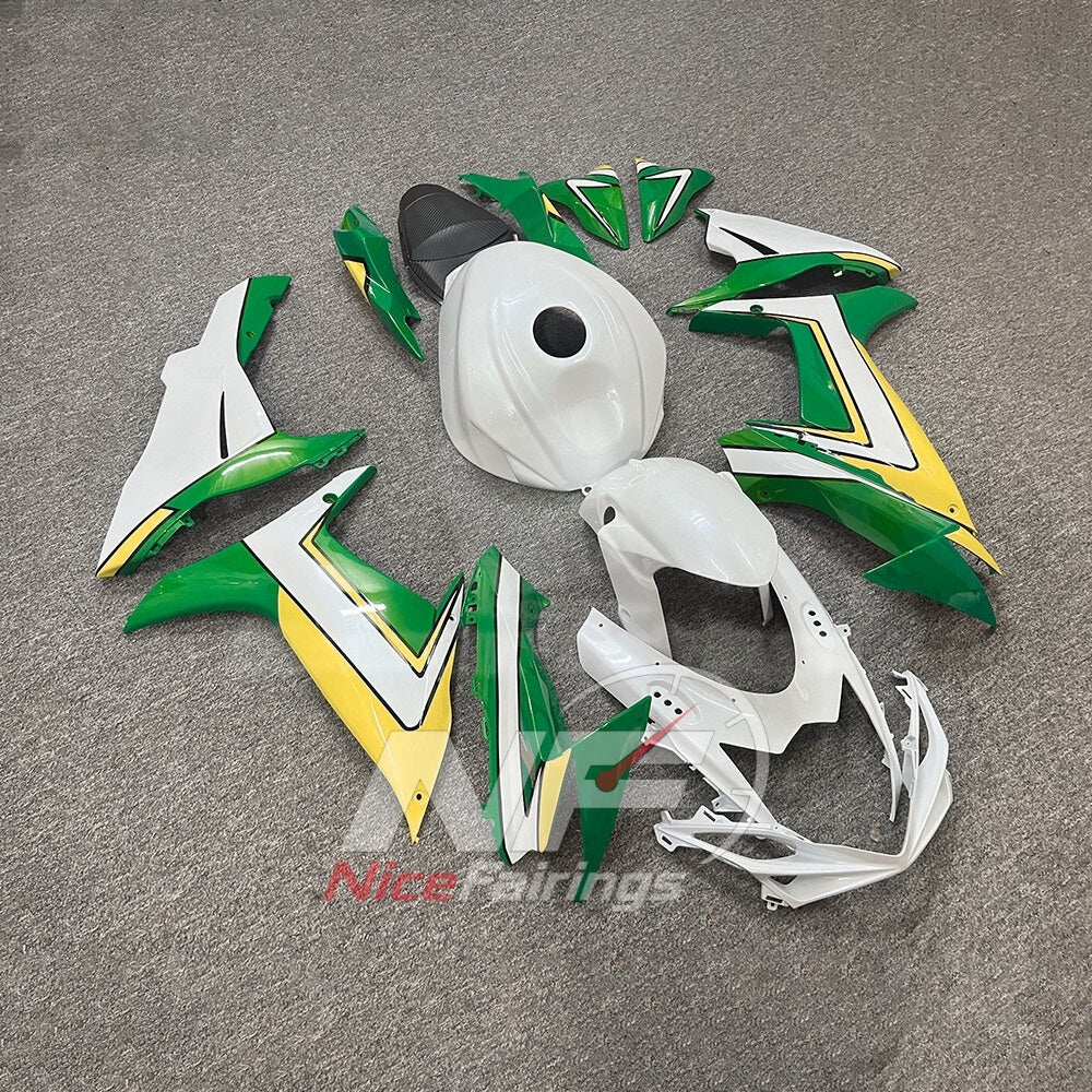 For Suzuki GSX-R600 GSX-R750 K11 2011-2016 Custom Fairings White Green ABS Sportbike Plastics | NiceFairings - side angle image