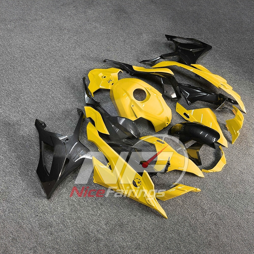 For BMW S1000RR 2023-2024 Yellow Black Custom Fairings with ABS Sportbike Plastics and Full Body Kit | NiceFairings - side angle image