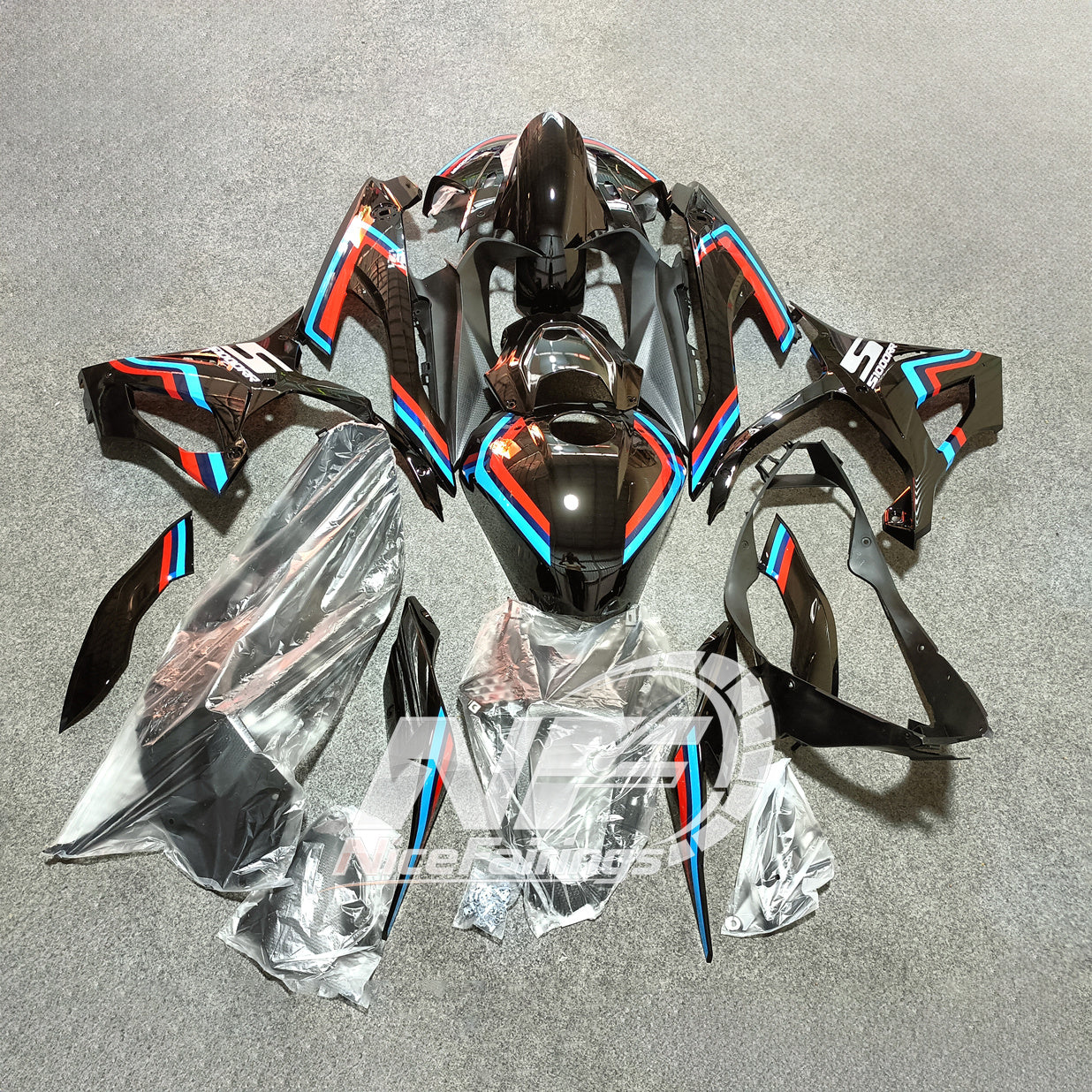 For BMW S1000RR 2019-2022 Blue White Full Fairing Kit, Painted ABS Motorcycle Plastics | NiceFairings - side angle image