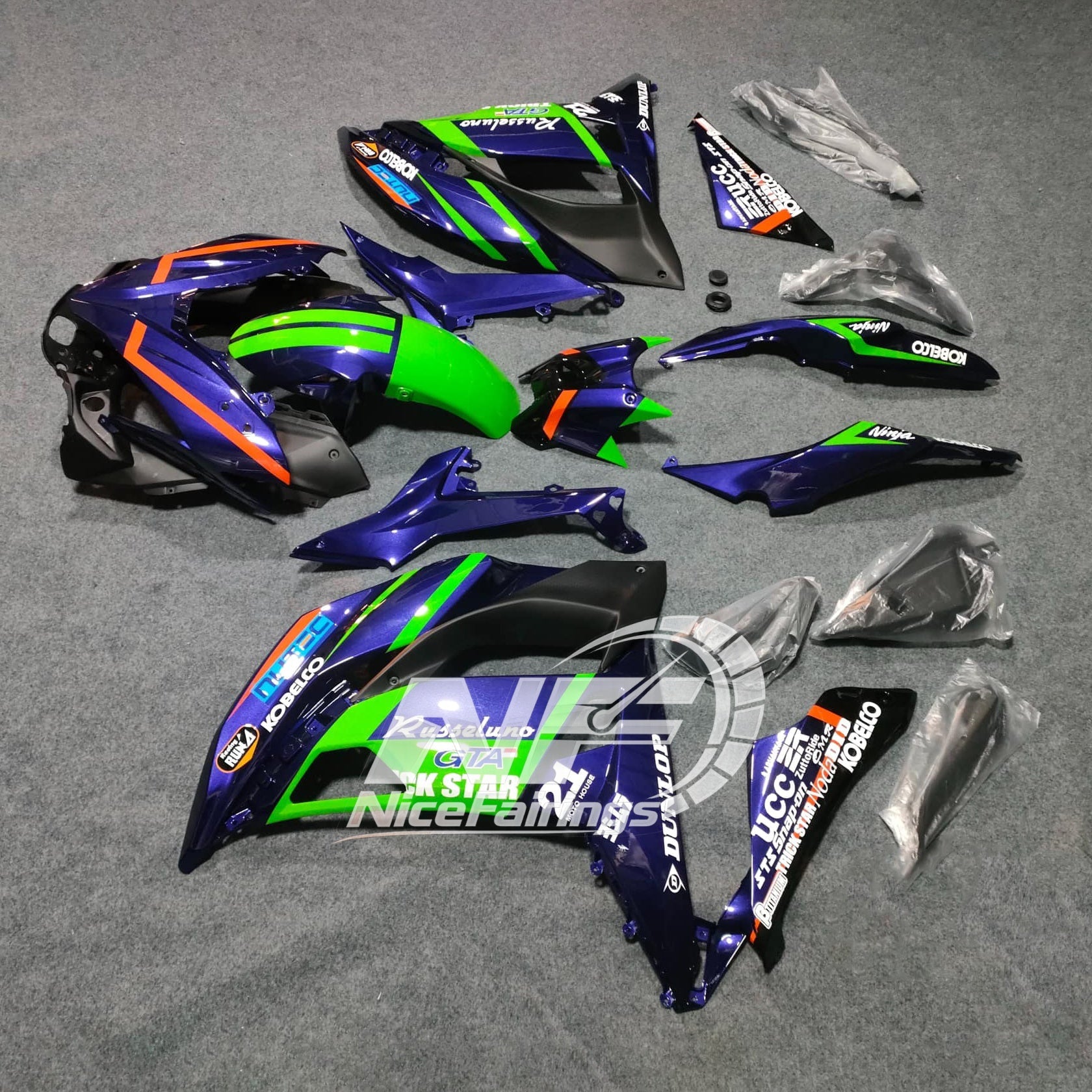 Ninja 650 2017-2019 Painted ABS Fairing Body Kit green blue tank-cover | NiceFairings - side angle image