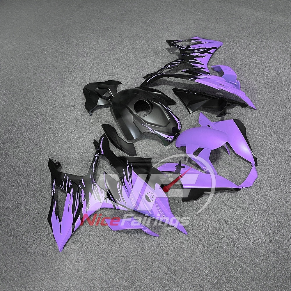 For BMW S1000RR 2023-2024 Purple Black Sportbike Fairing Set with Custom Painted Plastics | NiceFairings - side angle image