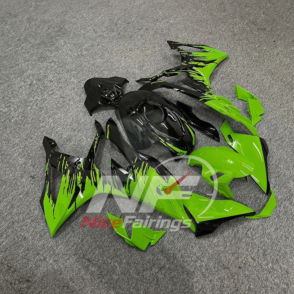 For BMW S1000RR 2023-2024 Green Black ABS Fairing Kit with Painted Bodywork and Replacement Panels | NiceFairings - side angle image