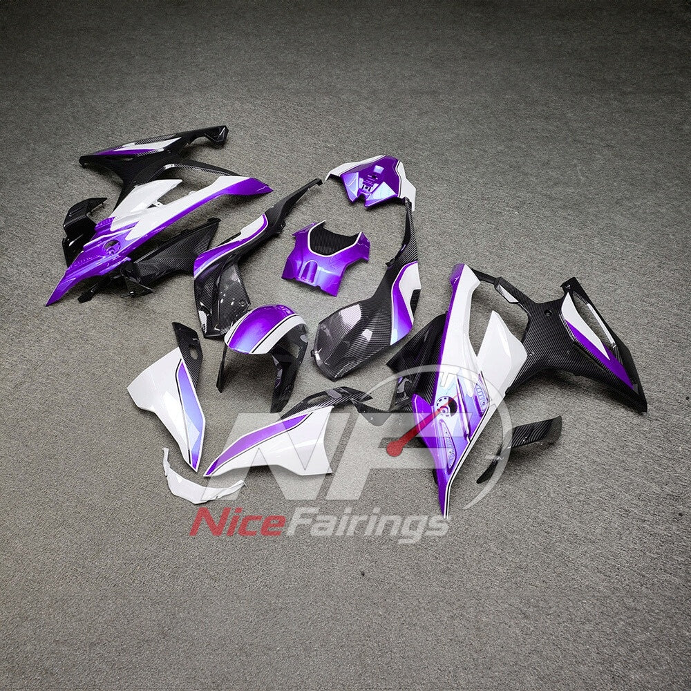 For BMW S1000RR 2023-2024 Purple Black Sportbike Fairing Set with Custom Painted Plastics | NiceFairings - side angle image