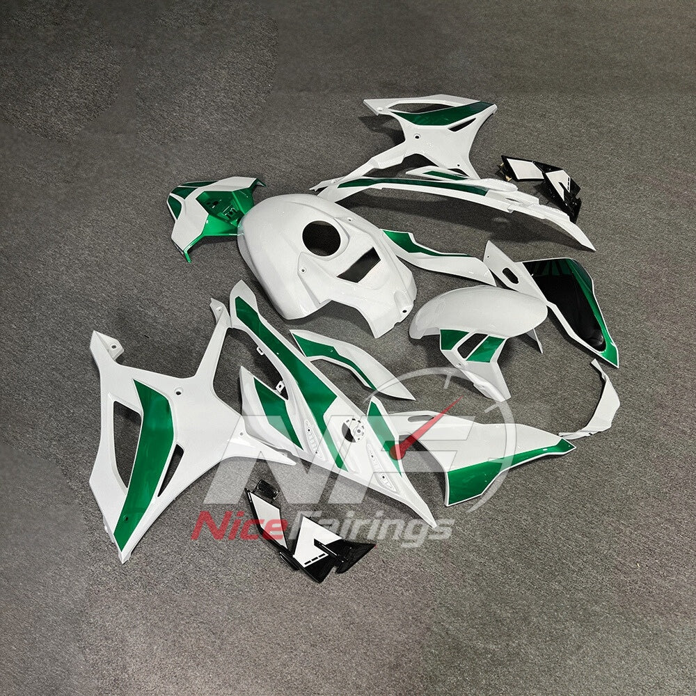 For BMW S1000RR 2023-2024 Green Black Sportbike Fairing Set with Custom Painted Plastics | NiceFairings - side angle image