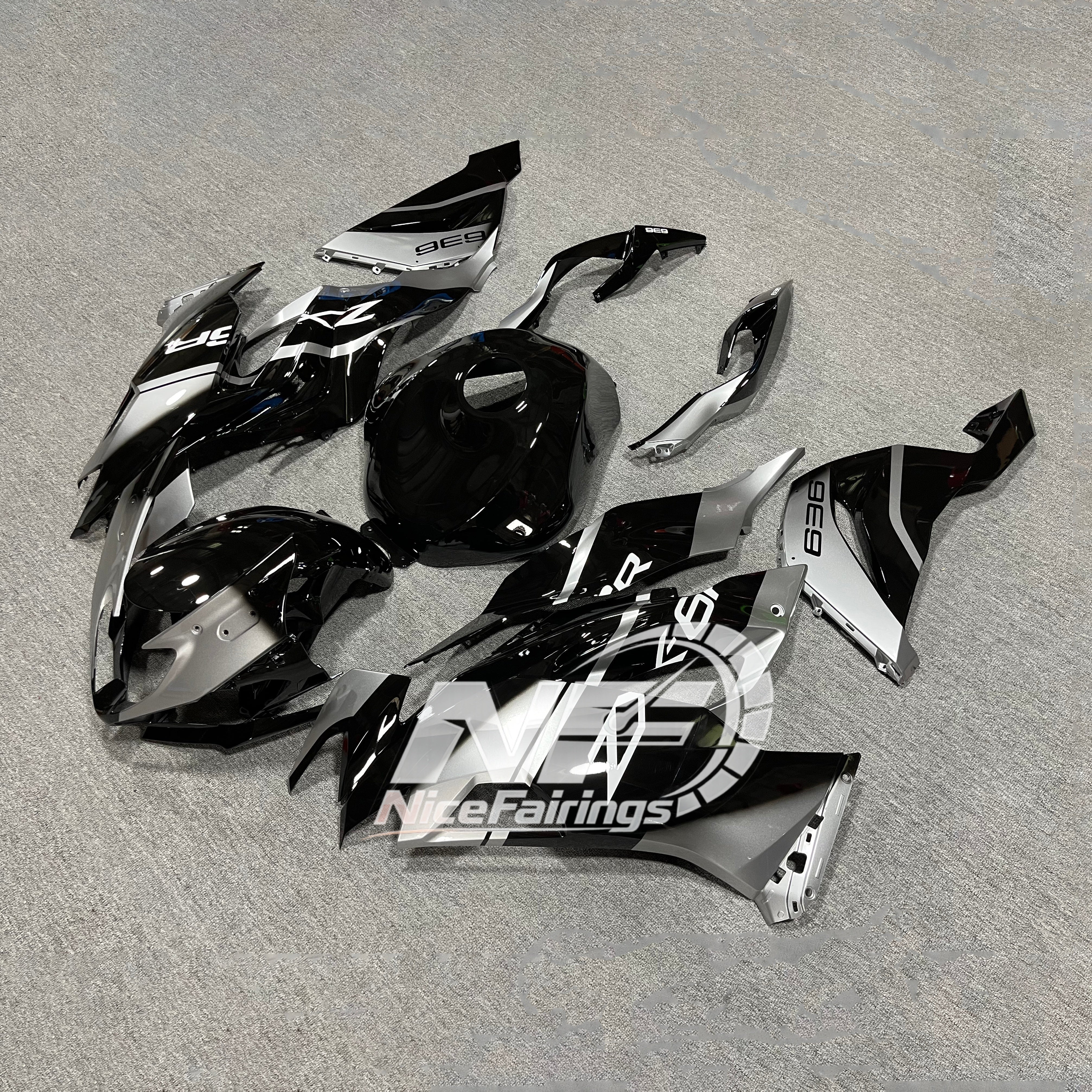 Kawasaki ZX6R 636 2019-2023 ABS Fairing Kit Orange Black Tank Cover | NiceFairings - side angle image