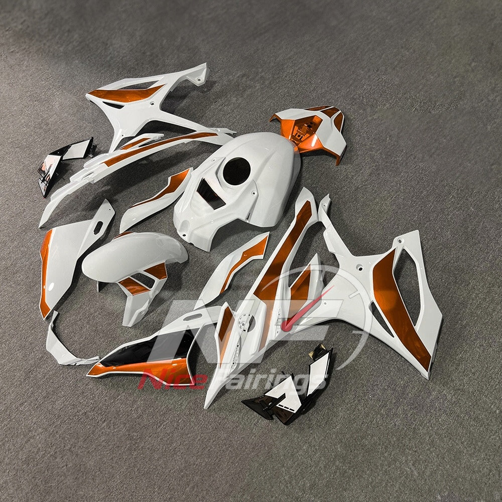 For BMW S1000RR 2023-2024 Orange Black Sportbike Fairing Set with Custom Painted Plastics | NiceFairings - side angle image