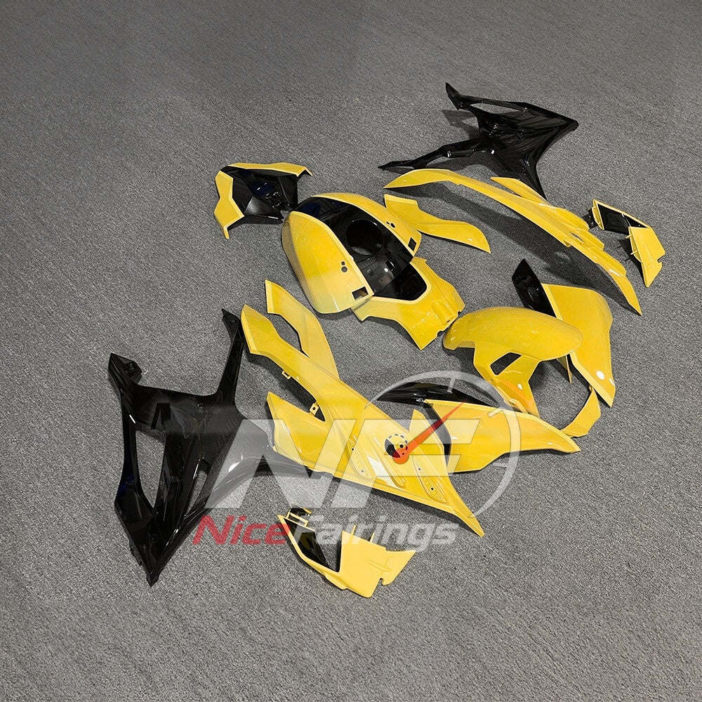 For BMW S1000RR 2023-2024 Yellow Black Motorcycle Fairing Kit with Aftermarket Body Panels | NiceFairings - side angle image