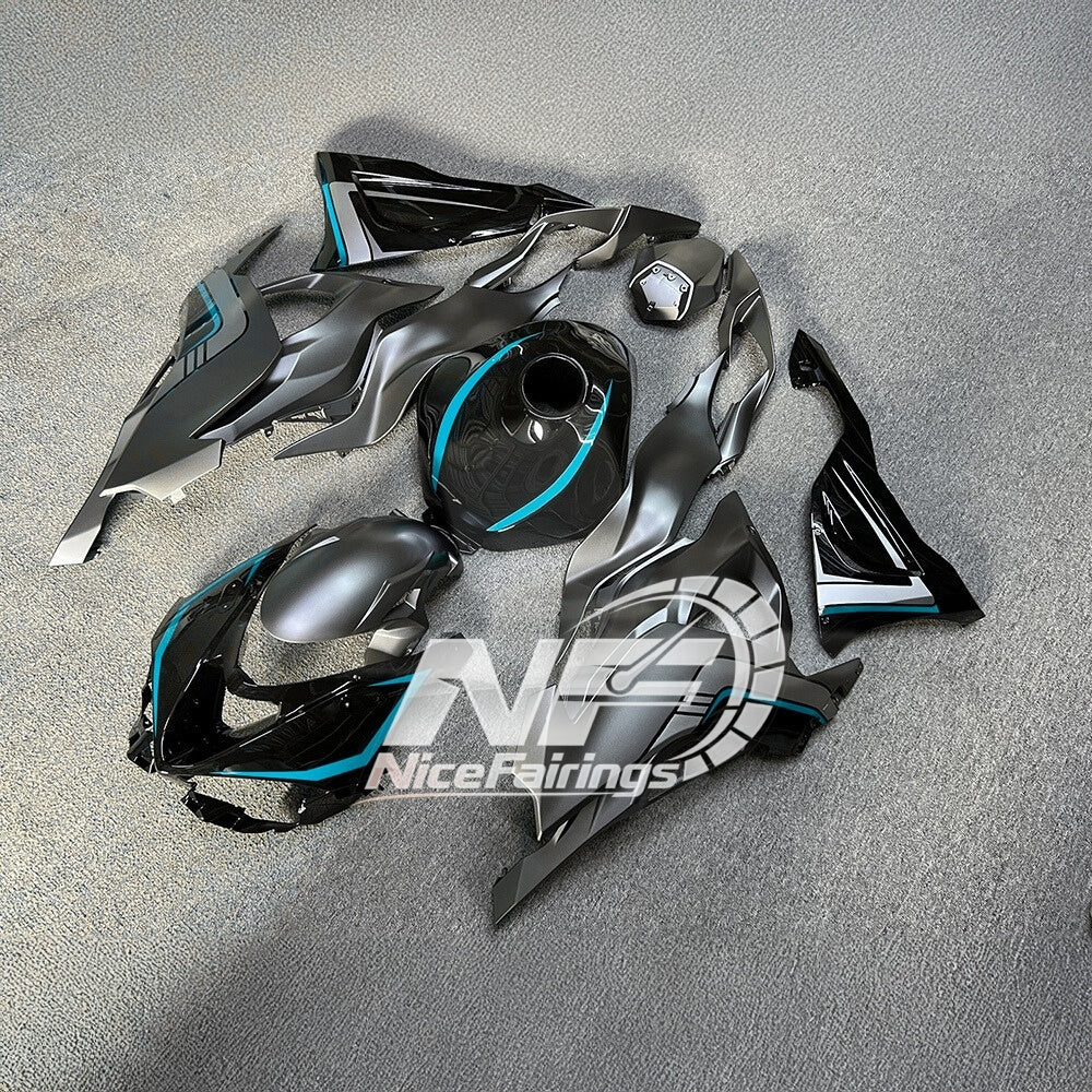 For Kawasaki ZX6R 636 Custom Painted ABS Body Kit White Blue Tank Cover | NiceFairings - side angle image