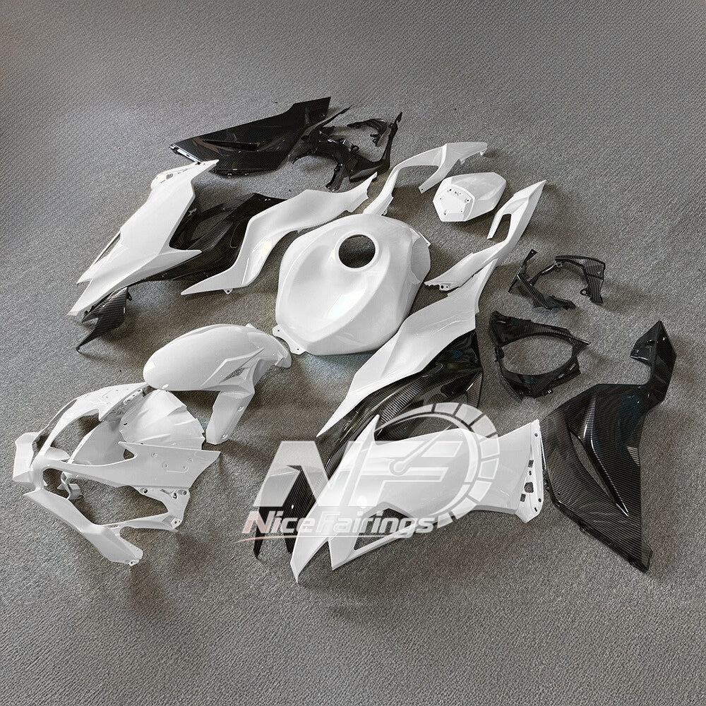 For Kawasaki ZX6R 636 Custom Painted ABS Body Kit White Blue Premium Edition | NiceFairings - rear angle image