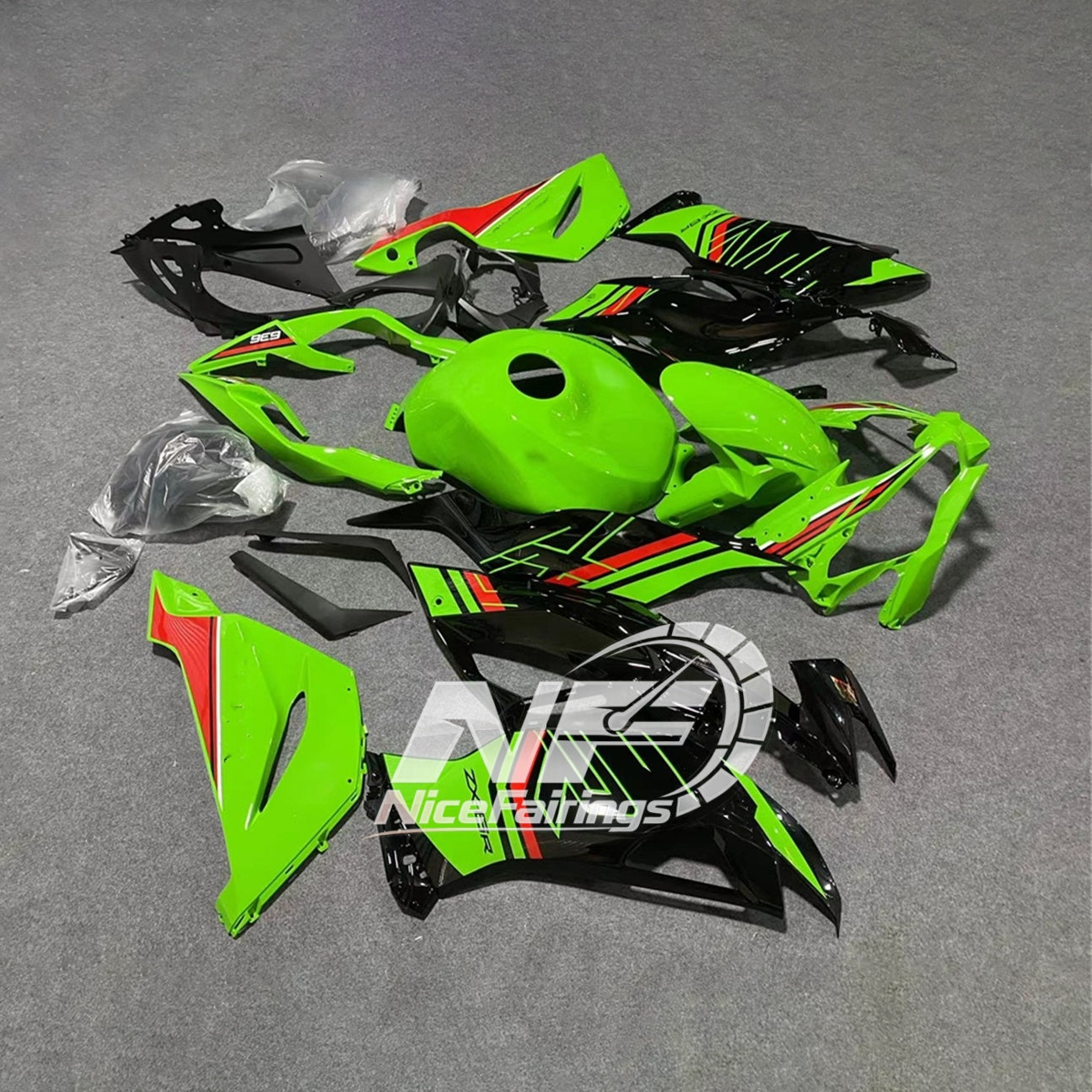 ZX6R 636 2019-2023 Painted Motorcycle Bodywork Grey Red Tank Cover | NiceFairings - rear angle image