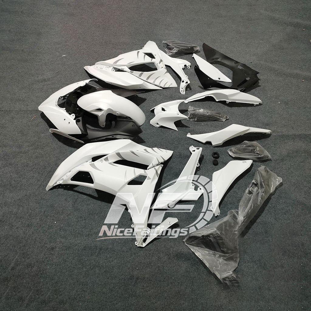 KAWASAKI Ninja 650 ER-6F Full Motorcycle Plastics white blue | NiceFairings - rear angle image