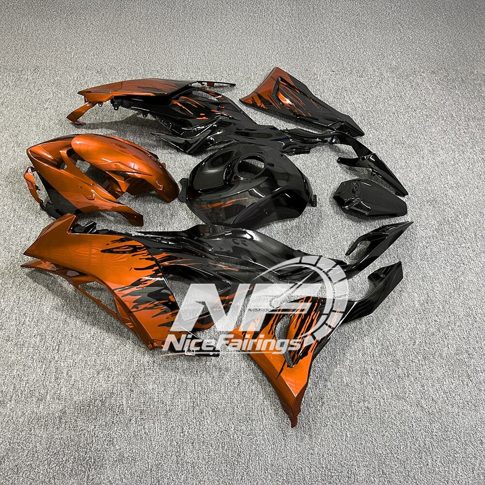 For Kawasaki ZX6R 636 2024-2025 ABS Fairing Kit Orange Black Premium Edition | NiceFairings - rear angle image