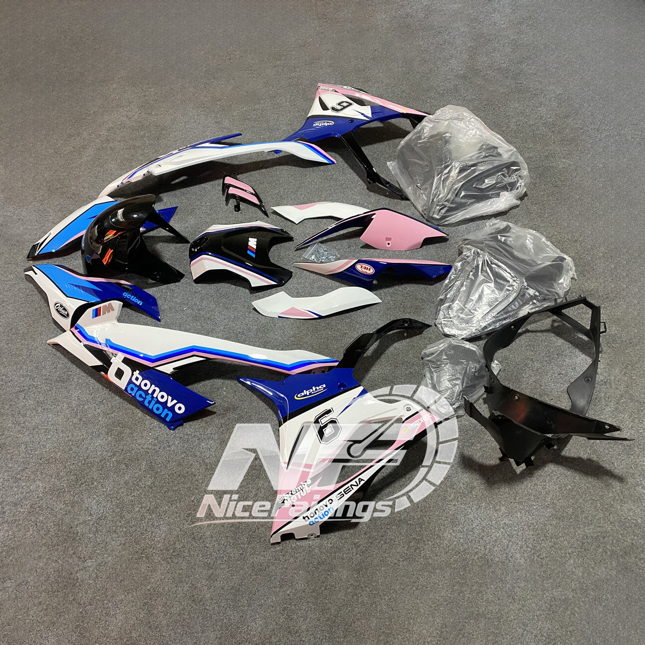 For BMW S1000RR 2019-2022 Grey Blue Motorcycle Fairing Kit, Aftermarket ABS Body Panels | NiceFairings - rear angle image