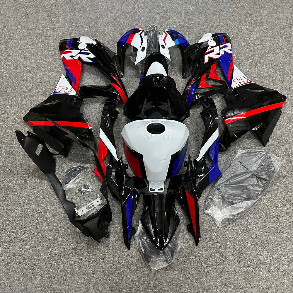 For BMW S1000RR 2017-2018 Blue White Tank Cover Edition ABS Fairing Kit, Custom Painted Motorcycle Bodywork | NiceFairings - rear angle image