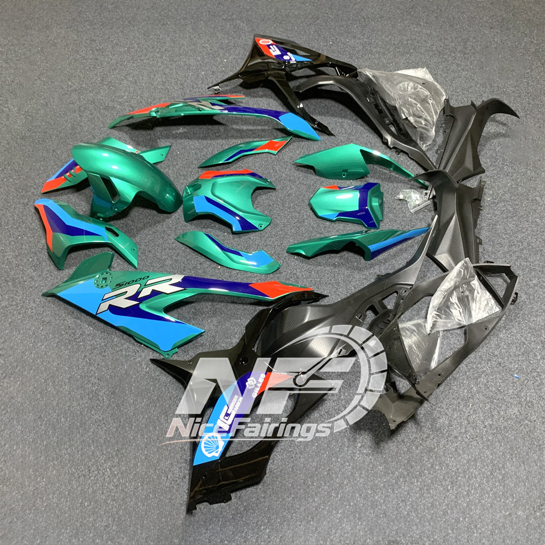 For BMW S1000RR 2019-2022 Orange Black Custom Fairings, ABS Replacement Plastics Full Body Kit | NiceFairings - rear angle image