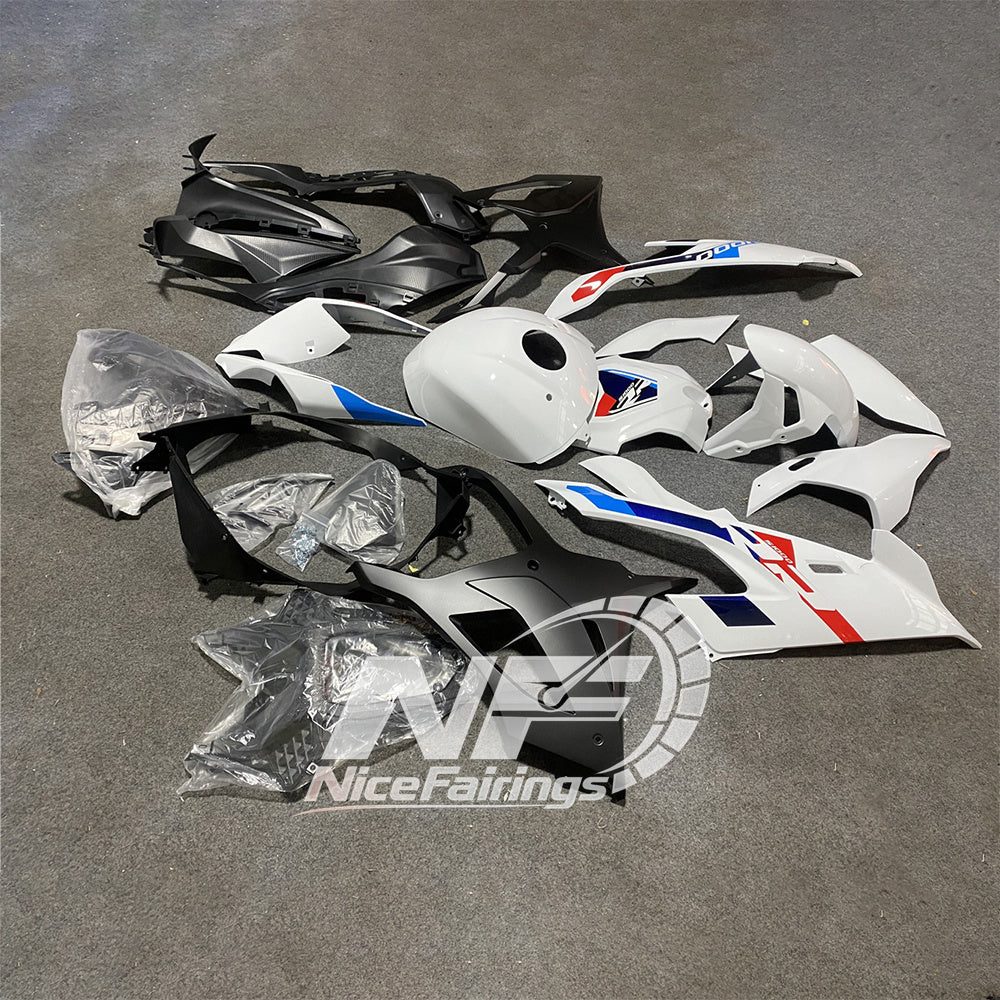 For BMW S1000RR 2019-2022 White Red Full Fairing Kit, Painted ABS Motorcycle Plastics | NiceFairings - rear angle image