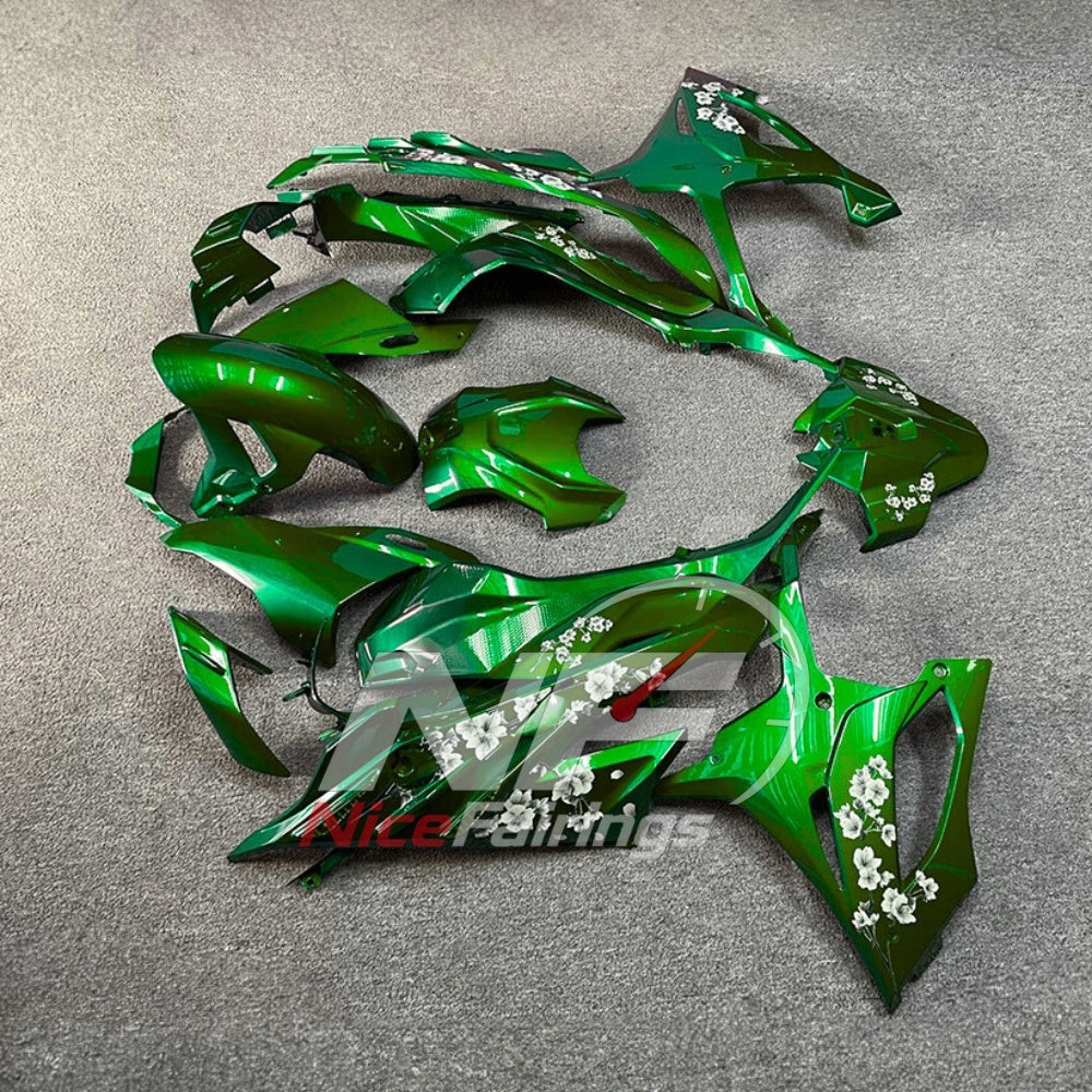 For BMW S1000RR 2023-2024 Green Black Sportbike Fairing Set with Custom Painted Plastics | NiceFairings - rear angle image