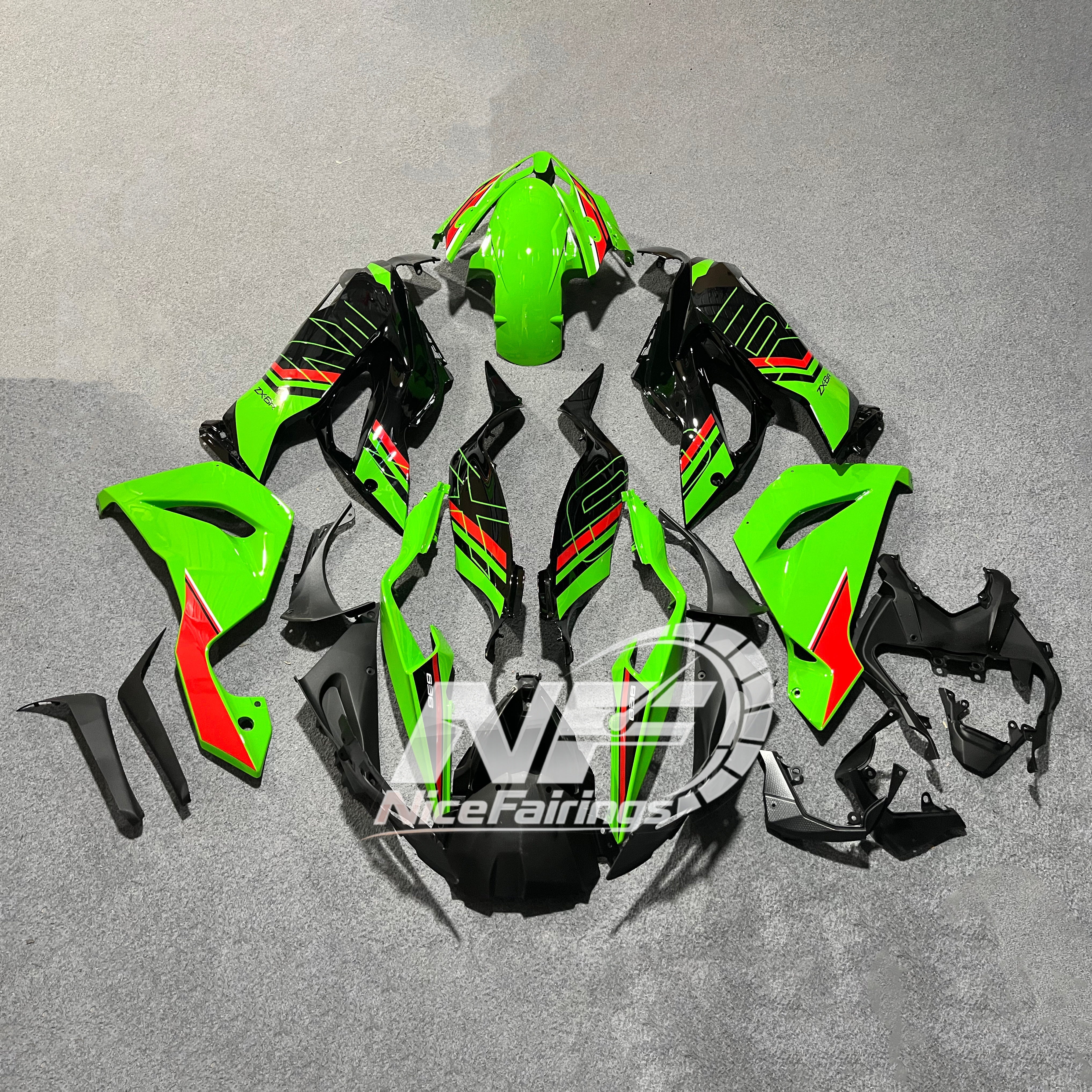 Ninja ZX6R 636 2019-2023 Sportbike Plastics Track Edition | NiceFairings - rear angle image