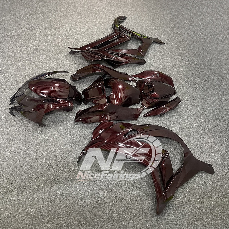 For KAWASAKI ZX10R 2016-2020 Deep Red A011 Custom ABS Fairing Kit | NiceFairings - rear angle image