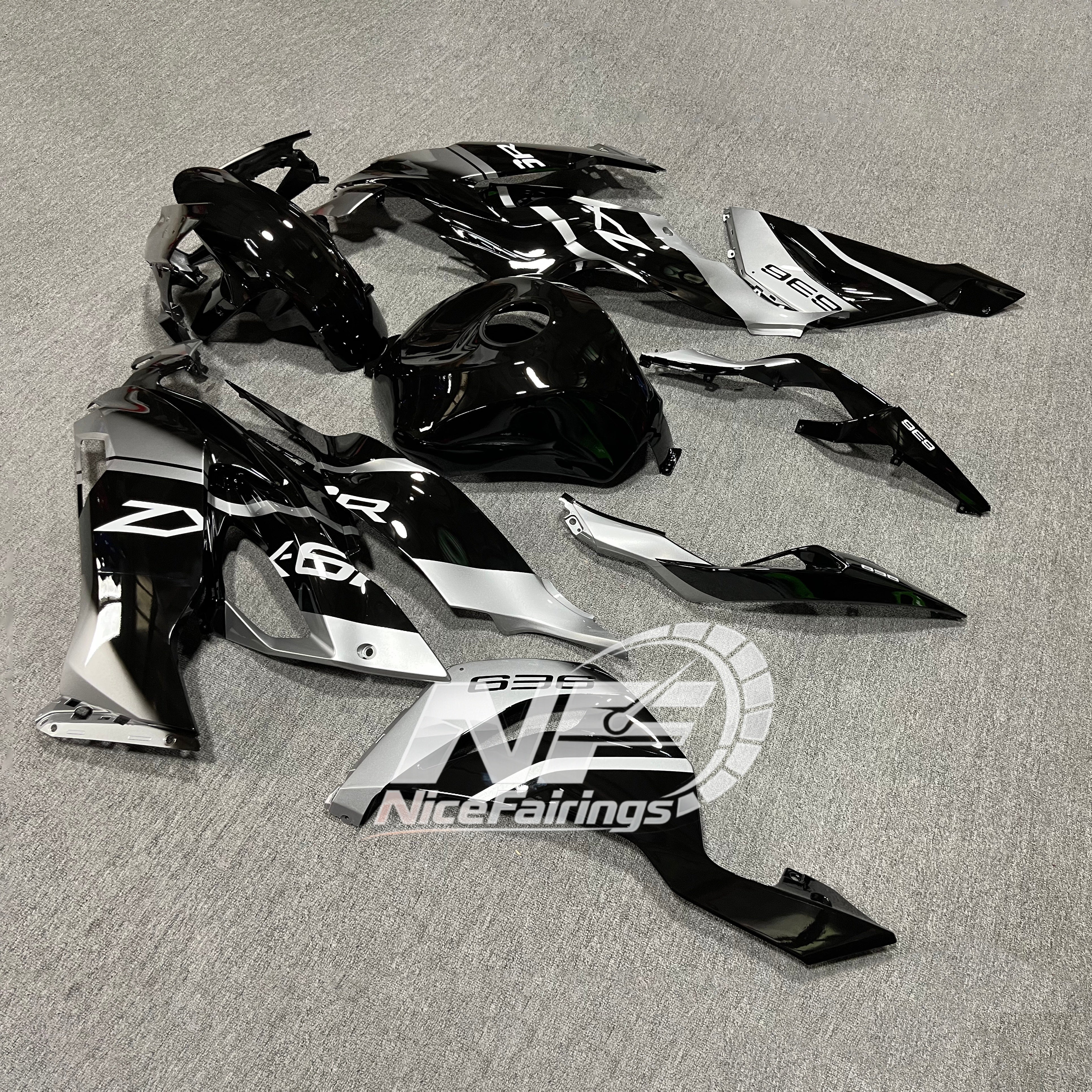 Kawasaki ZX6R 636 2019-2023 ABS Fairing Kit Orange Black Tank Cover | NiceFairings - rear angle image