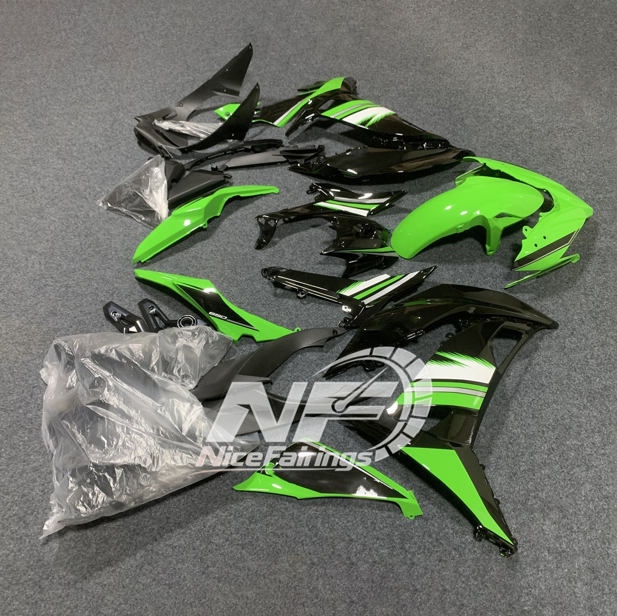 Ninja 650 ER-6F 2017-2019 Custom Painted Bodywork green black | NiceFairings - rear angle image