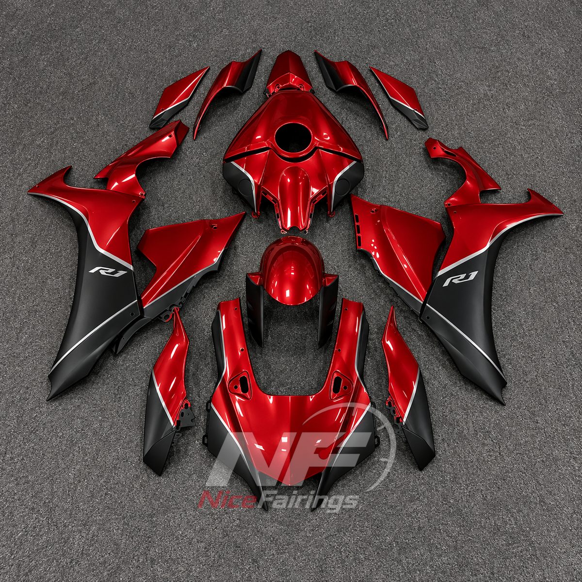 For Yamaha YZFR1 RN65 2020-2025 Black Silver Fairings Kit | NiceFairings - paint design NO.2 option image