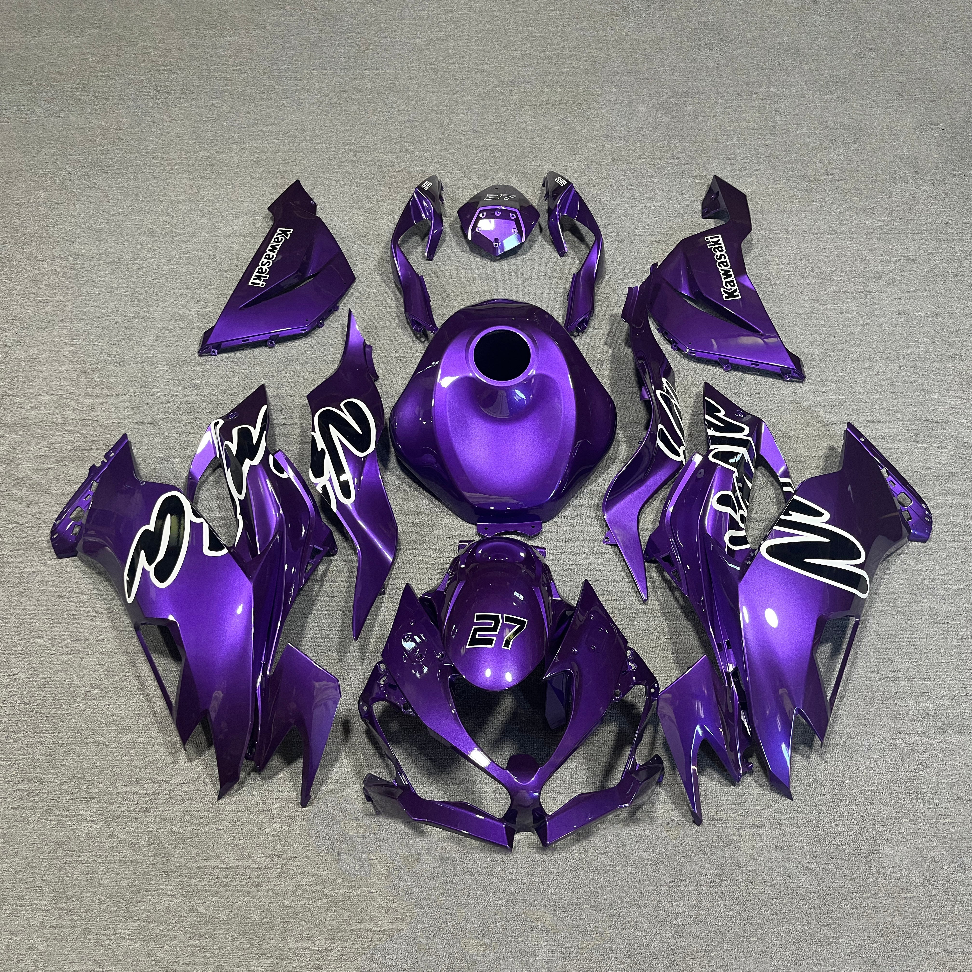 Kawasaki Ninja ZX-6R 636 2019-2023 Custom Fairings Lime Green Tank Cover | NiceFairings - paint design NO.7 option image