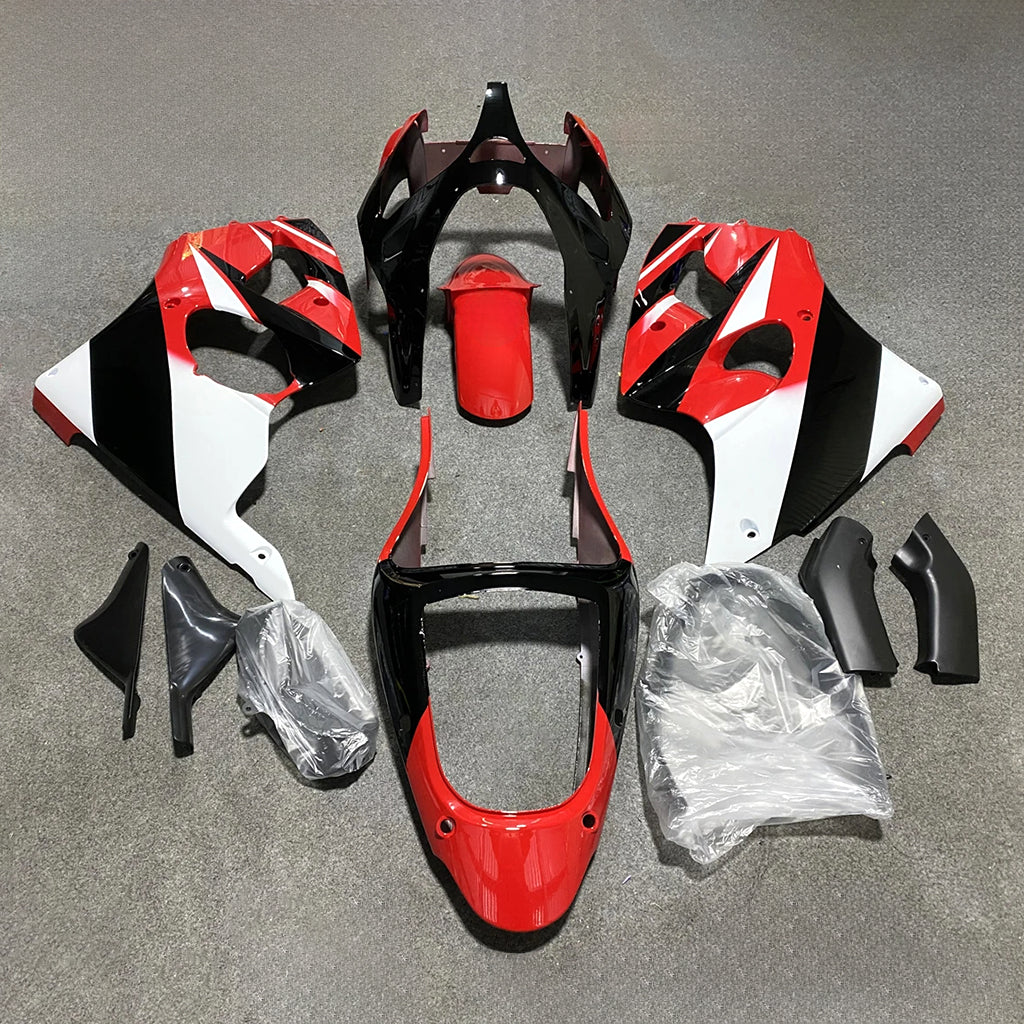 Kawasaki ZX6R 2000-2002 Red white black angular graphic - front view