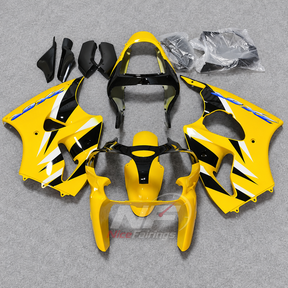 Kawasaki ZX6R 2000-2002 Yellow black side graphic - front view