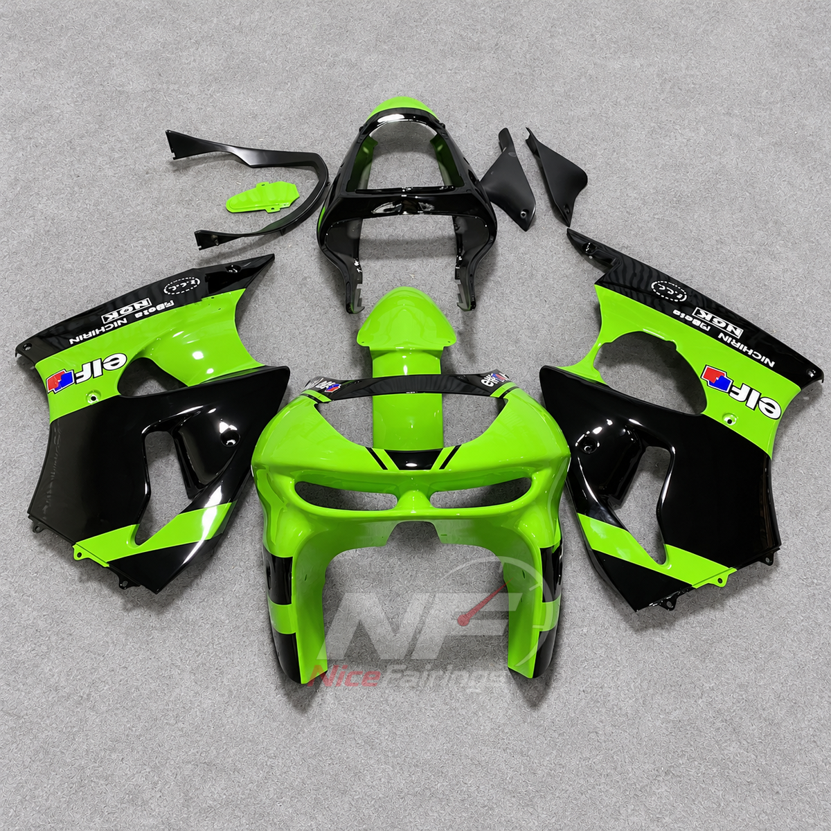Kawasaki ZX6R 2000-2002 Lime green black line graphic - front view