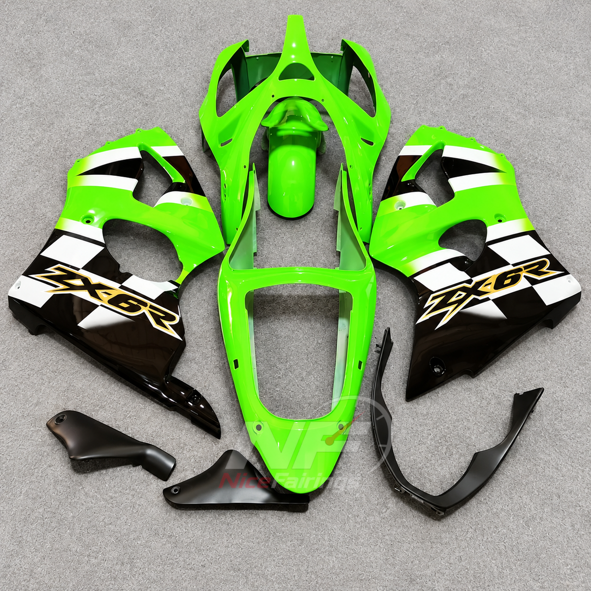Kawasaki ZX6R 2000-2002 Green white race-number panels - front view