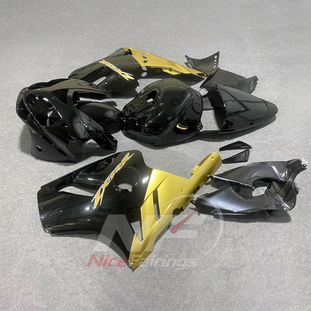 Fairing Kit Fits 2002-2005 KAWASAKI Ninja ZX-12R - ABS Plastic Bodywork - Black Gold Lettering | NiceFairings - side angle image